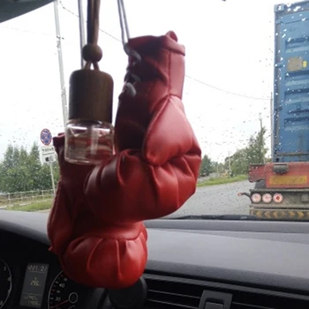 1 чифт автомобилни боксови ръкавици висящи огледални кожени висулки в интериора на автомобила DIY