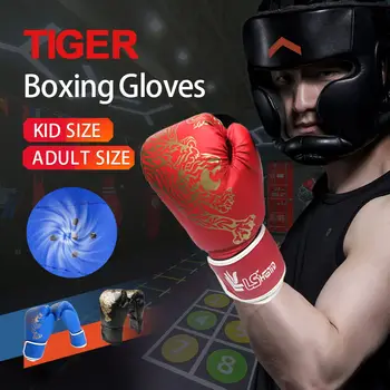 1 чифт възрастни Детски боксови ръкавици Дишащи PU кожени тренировъчни бойни ръкавици Sanda Боксови тренировъчни ръкавици Аксесоар за кикбокс