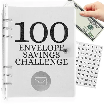 100 плик предизвикателство класьор за многократна употреба бюджет класьор книга с черни стикери спестяване на пари класьор преносими пари