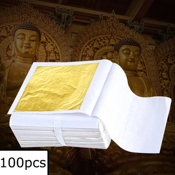 100pcs имитация злато сребърни листа фолио хартии за епоксидна смола изкуства занаяти статуя нокти декорация цветни златни листа фолио хартия