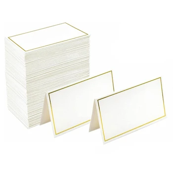 120 Piece Place Cards Small Tent Cards Gold & White Paper Подходящ за сватби, банкети, карти за маса и карти с имена
