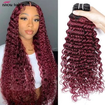 1B 99J Deep Wave човешки коси Ombre Burgundy Човешки коси Пакети Бразилски Remy Hair Weave Extensions 1/3/4 PCS 8-30 инча