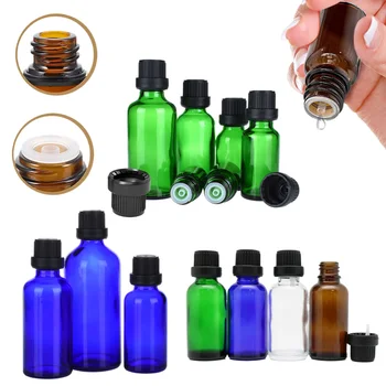 1Pcs Portable 5/10/15/20/30/50/100ml Празни стъклени етерични масла бутилки w / Orifice редуктор капкомер съвети за парфюм ароматерапия