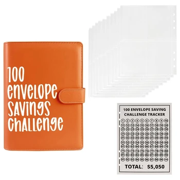 1Set 100 плик предизвикателство класьор Лесен и забавен начин да спестите 5,050 спестовни предизвикателства Бюджетна книга за подвързване с паричен плик