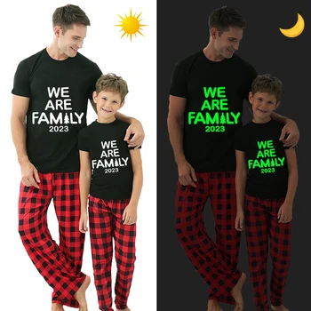 2023 Весела Коледа еленов рог съвпадение семейство пижами светещи светещи лозунг Коледа пижама комплект