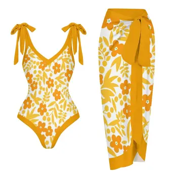 2023 Дамски бански костюми Cover Up Бански ретро флорални печатни бикини комплект Push Up Еднокомпонентен монокини кимоно бикини костюм плаж износване