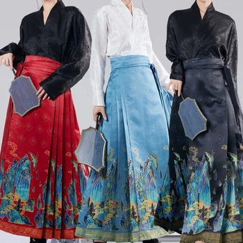 2023 Есен Ново ежедневно пътуване до работното място Подобрен ханфу комплект Жените дантела нагоре кон лицето пола костюм реколта китайски изпълнява костюм