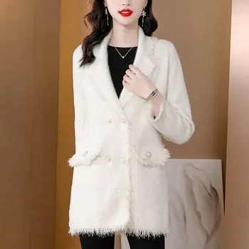 2023 Нова есен зима случаен костюм яке жени мода дълъг ръкав имитират норка кадифе блейзър палта женски палта палта