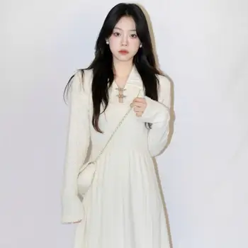 2024 нов китайски стил жените дълга рокля темперамент дълъг ръкав трикотажна рокля дама реколта стил грациозна cheongsam рокля