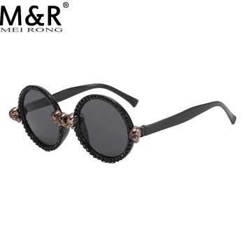 2024 Нова дамска мода кръгла слънчева очила персонализирани диамантени очила с форма на череп Външна улична стрелба Декоративни слънчеви