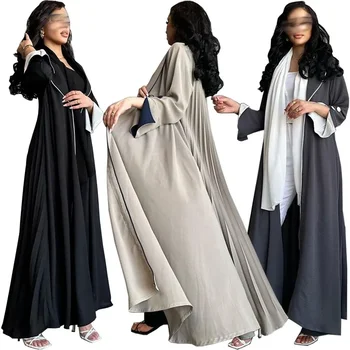 2024 Нова мюсюлманска мода Дубай Абая Кафтан Плътен цвят Свободно време Robeffemme Musulmane Елегантна дамска дълга рокля Ислямски дрехи халат