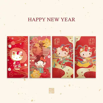 2024 Червен плик чанта 10Pcs Kawaii Sanrioed Kitty карикатура сладък изящен късмет пари чанта дете момиче рожден ден се ожени подарък Нова година