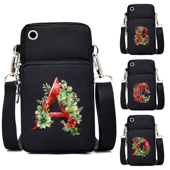 24 Червена Коледа азбука мини чанта за мобилен телефон жени Оксфорд чанти реколта цветен печат монета чантата малки Crossbody чанти