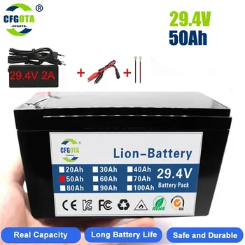  24V 50Ah акумулаторна 18650 литиева батерия с LED светлина, за LED лампа Батерия за слънчево съхранение на електрически превозни средства + 25.2V зарядно устройство