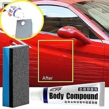  2pcs / комплект Кола за отстраняване на драскотини Паста за полиране на автомобили с гъба, комплект за грижа за тялото на автомобила