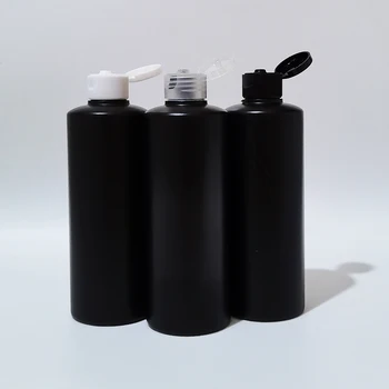 300ML Празни козметични черни PE пластмасови бутилки с Flip Cap Козметика Опаковъчни контейнери 10OZ шампоан течен сапун бутилка