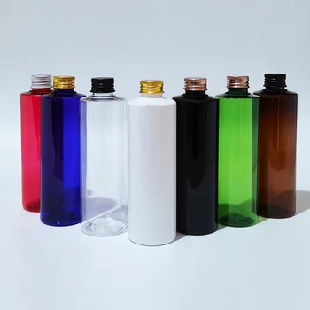 30pcs 250ml черен кръг пластмасови шампоан бутилки със злато / сребро метален алуминиев винт капачка контейнер грижа за кожата бутилка вода