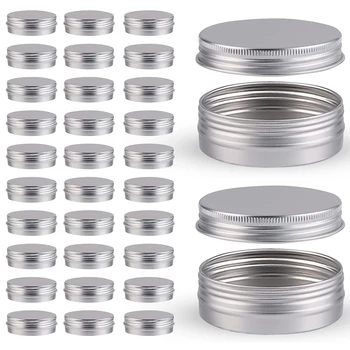 30Pcs 5г - 60г Празни сребърни алуминиеви кутии Запечатване на капачката на винт Метални кръгли кутии Бутилки за козметична козметика Червило Подправки Свещи