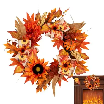 40cm декоративни изкуствени светлинен венец входна врата есенен декор за многократна употреба оранжево жълто есен цвете венец за вътрешен открит