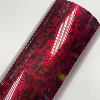  50 см * 400 см супер гланциран PET ковани въглерод черен червен сребърен винил обвивка ролка с освобождаване на въздуха самозалепващи стикер кола опаковане