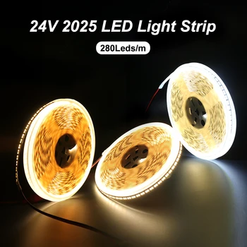 5M 10M 24V LED лента светлина 2025 280leds/m лепило гъвкава LED лента 8mm топло бяло/естествено бяло/бяло домашно кухненско осветление