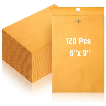 6 x 9Inch закопчалка пликове с гумирано уплътнение, малки закопчалка пощенски пликове, изработени от 28Lb крафт хартия, насипни 120 пакет трайни