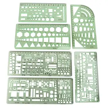 6 броя пластмасови измервателни шаблони Изграждане на кофражни шаблони Геометрични чертежи Владетели за офис и училище, зелено