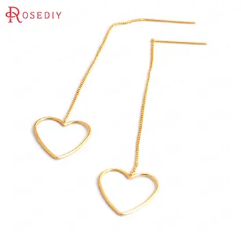 6PCS 18K златен цвят месинг сърце форма стъд обица линия високо качество DIY бижута вземане доставки обеци аксесоари за жени