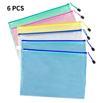 6pcs PVC голяма мрежа молив торбичка момичета момчета училище офис с цип изпити ученици прозрачен файл чанти портфейли канцеларски материали