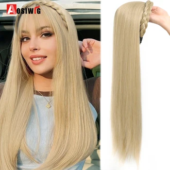 AOSIWIG Синтетична дълга права лента за глава перука женска омбре кафява черна блондинка косплей естествена топлоустойчива полукоса перука за Wo