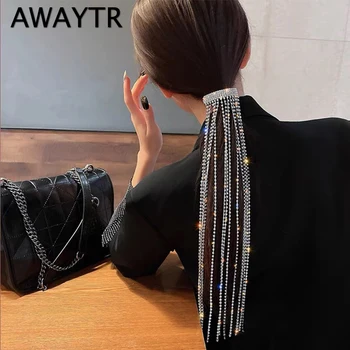 AWAYTR Shine Hairpin Full Rhinestone Hairpins за жени Дълги пискюл кристални аксесоари за коса Сватбени банкетни бижута