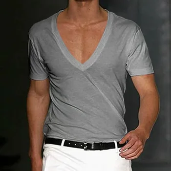 B3250 Мъжка тениска къси панталони ръкав дълбоко v-образно деколте върховете плътен цвят извънгабаритни тройници мъже streetwear хлабав пуловер T ризи пролетта