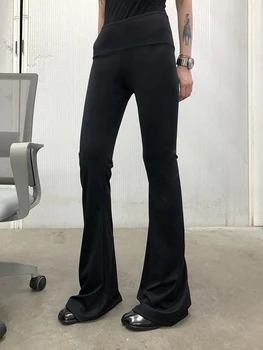 Bell-Bottom Pants Black High Elastic Sliding Shaping Outer Wear Sports Tall Thick WideWaist Nylon Long Women's Spring and Autumn
