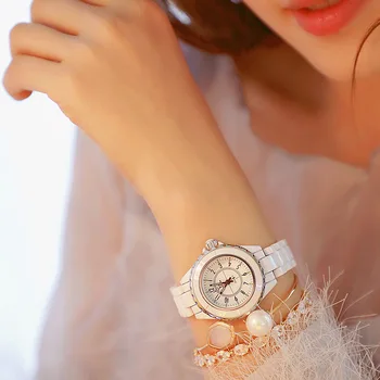 BS Нова верига часовник светлина луксозен черно и бяло керамични класически дамски часовник кварцов часовник популярна мода