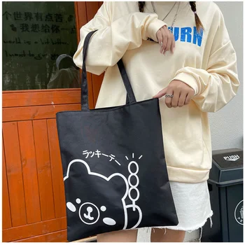 Cartoon Pattern Handbag Сгъваема кърпа за многократна употреба Чанта за рамо Студентско платно Голяма чанта за пазаруване Всички мачове
