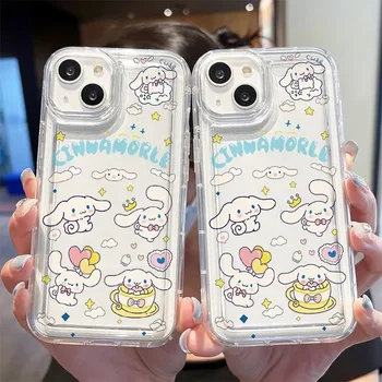 Cinnamoroll Sanrio Аниме прозрачен калъф за телефон за iPhone 15 14 13 12 11 Pro Max Xr X 8 14 15 Плюс случай сладък карикатура мека корица