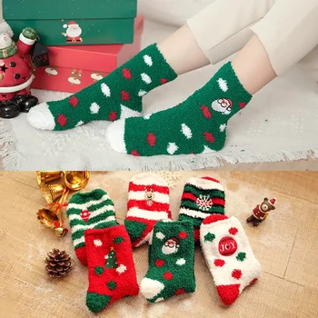 Coral Velvet Дамски зимни коледни чорапи Начало сгъстени с кадифена кърпа Лунни подови чорапи Есенни и зимни чорапи за сън