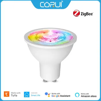 CORUI Tuya ZIgbee Smart GU10 крушка 5W RGB + CCT Димируем прожекторAlexa Google Home Voice таймер лампа за интелигентен живот