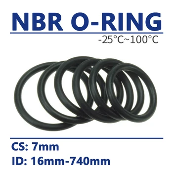  CS 7mm O-пръстен NBR O пръстен уплътнително уплътнение ID 16mm-740mm Черен нитрил каучук дистанционер масло съпротива шайба кръгла форма висока температура