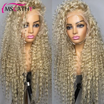 Deep Curly 613 Блондинка дантела предна перука извратени къдрава бразилски Remy човешка коса перуки за жени 13x6 HD прозрачна дантела фронтална перука