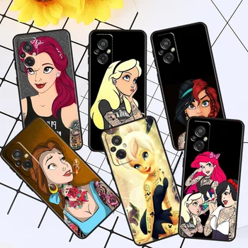 Disney принцеса татуировка телефон случай за Xiaomi Redmi A1 12C 11A 11 10C 10 9T 9AT 9A 10A 9C 9 8A 8A 7A 7 плюс черен капак