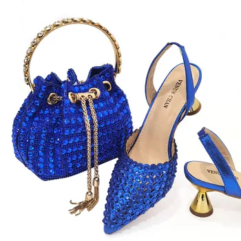 Doershow очарователни обувки и чанта съвпадение комплект със синьо Горещи продажба жени италиански обувки и чанта комплект за парти сватба!  ХЕ1-2