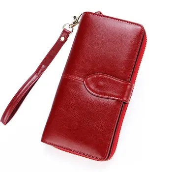 Dreamlizer-Real Leather Wallet за жени, Long Split Leather Clutch, Lady Purse, Голям капацитет, Travel Coin Bag, Женски портфейли