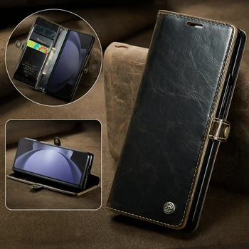 Ebesfous луксозен ретро кожен портфейл телефон случай за Samsung Galaxy Z Fold 5 магнитно засмукване затваряне вмъкване карта портфейл капак