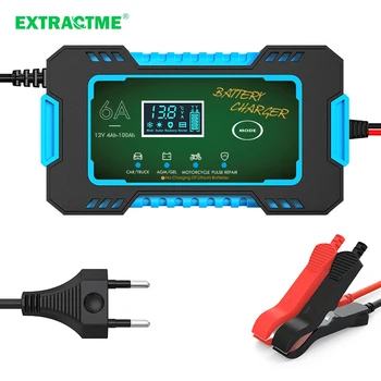 Extractme зарядно за акумулатор за кола 12V 6A Pulse Repair LCD дисплей Интелигентно бързо зареждане AGM Deep Cycle GEL Оловно-киселинно зарядно устройство