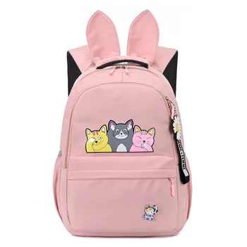 Fengdong училищни чанти за тийнейджърки ученическа чанта деца раници сладък животински печат платно училище раница деца котка чанта пакет