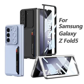 GKK оригинален калъф за Samsung Galaxy Z Fold 5 Case Leather Card Slot Front Screen Glass Slide Lens Hard Cover For Galaxy Z Fold5