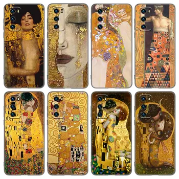 Gustav Klimt Kiss Art Phone Case за Huawei P50 P40 P30 P20 P10 P9 P8 Lite 2017 P Smart Z S Pro 2021 2020 2019 2018 Черен капак