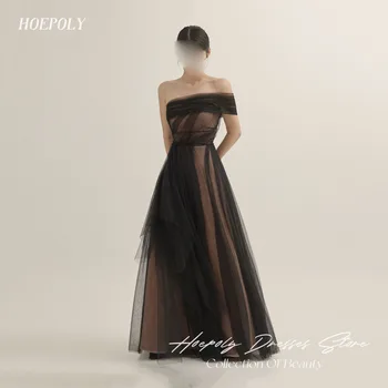 Hoepoly Мода плисе без презрамки от рамото линия Официален дълъг вечерна рокля етаж дължина елегантен лятно парти бала рокля нов