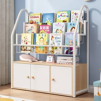 HOOKI Нова етажерка за книги Начало Голям капацитет играчка за съхранение Стоманена дървена многослойна стойка за съхранение Библиотека с картинки